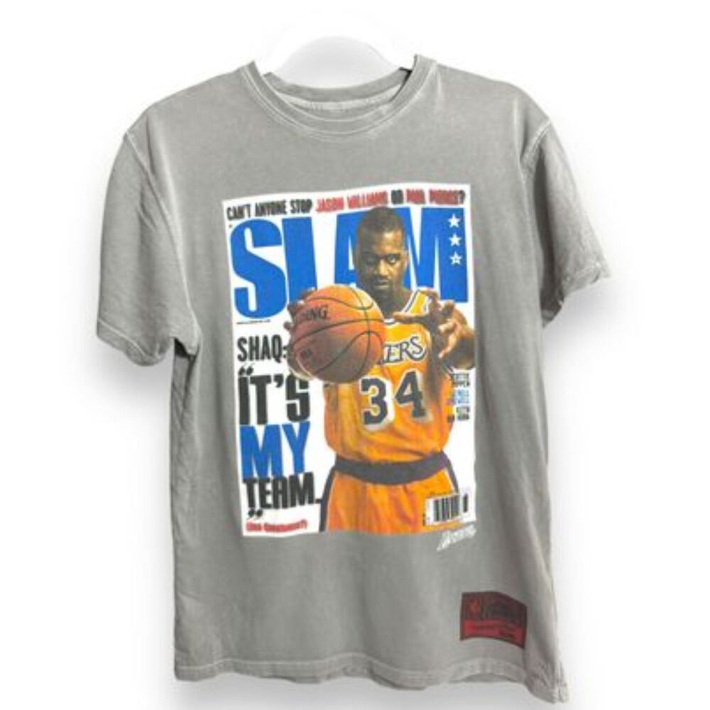 Mitchell & Ness Shaquille O'Neal Lakers T-Shirt - SLAM Edition, Size S, Grey
